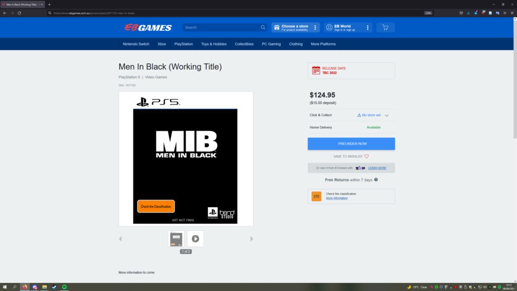 PS5《黑衣人》游戏短暂现身 由《往日不再》工作室打造